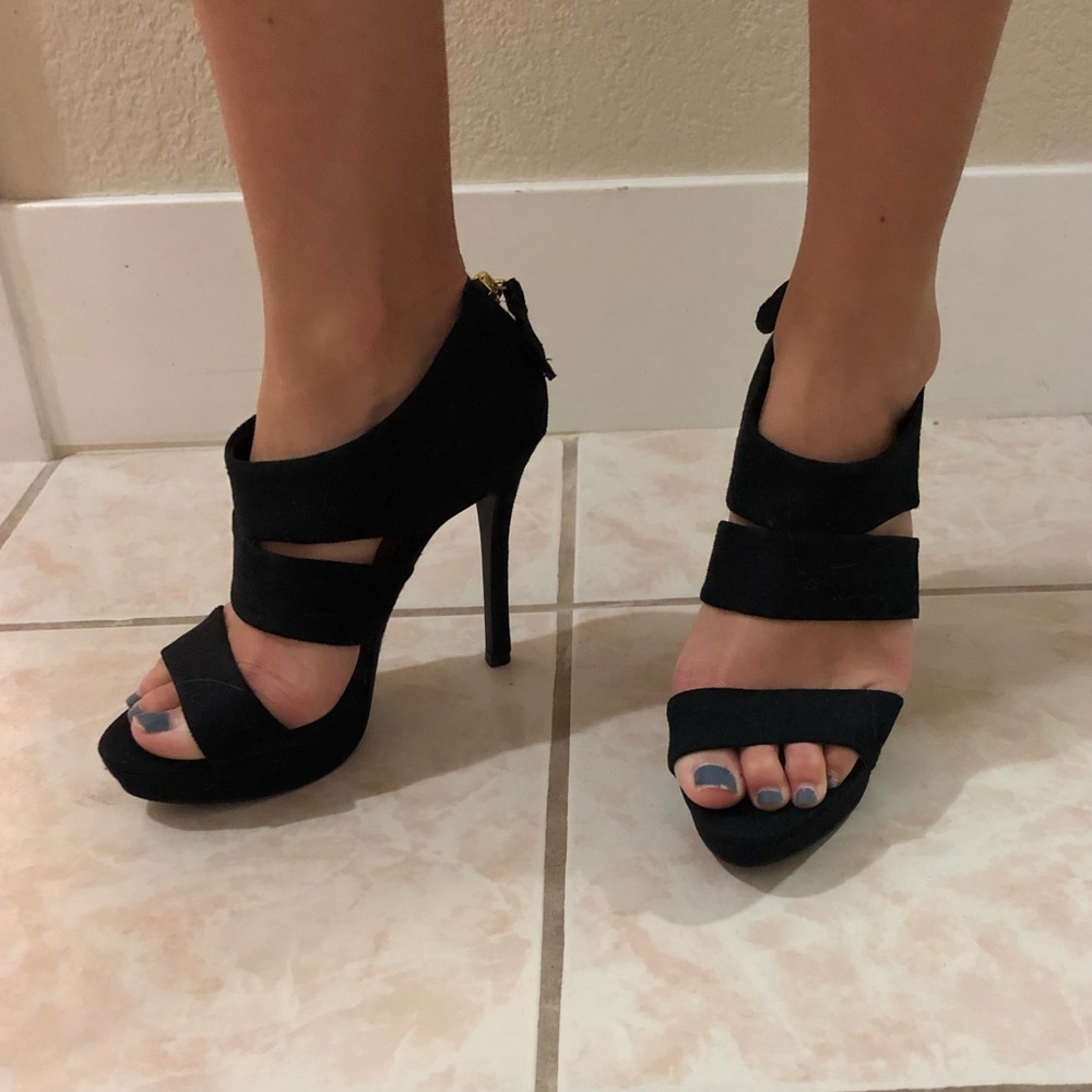Black suede strappy heels